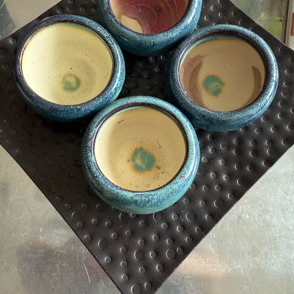 Handcrafted Blue and Cream Ceramic Tealight Holders on detachable stand.